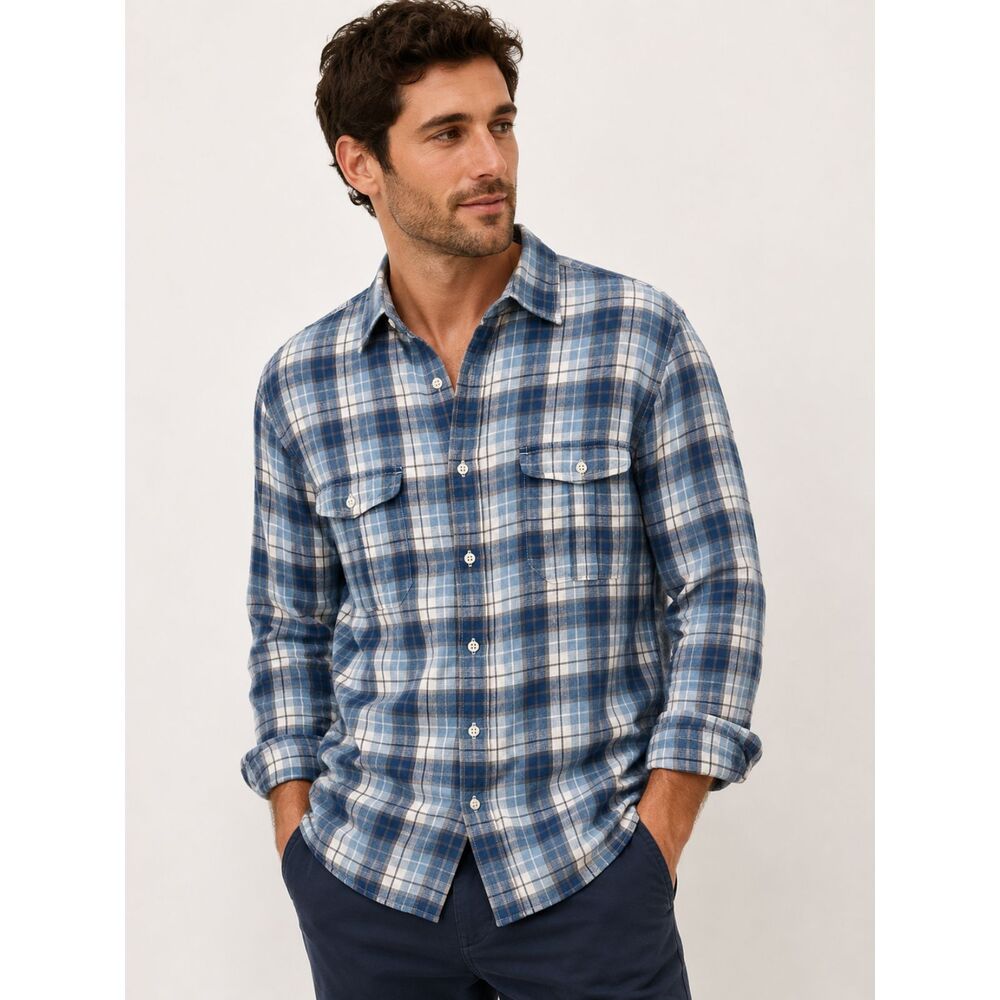 JCREW Irish Linen Plaid‎ Button Down Blue Large